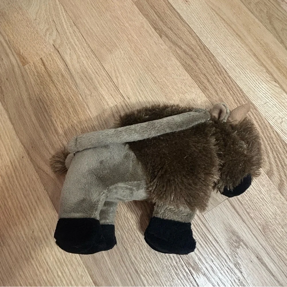 Buffalo Plush Purse Storage Pouch W/ Handle Brown Clutch Stuffed Animal